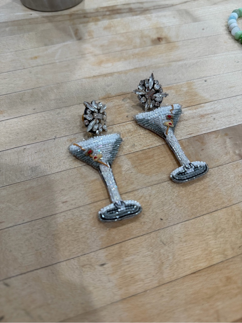 Mignonne Gavigan Silver Beaded Martini Glass Drop Earrings with Red Accent